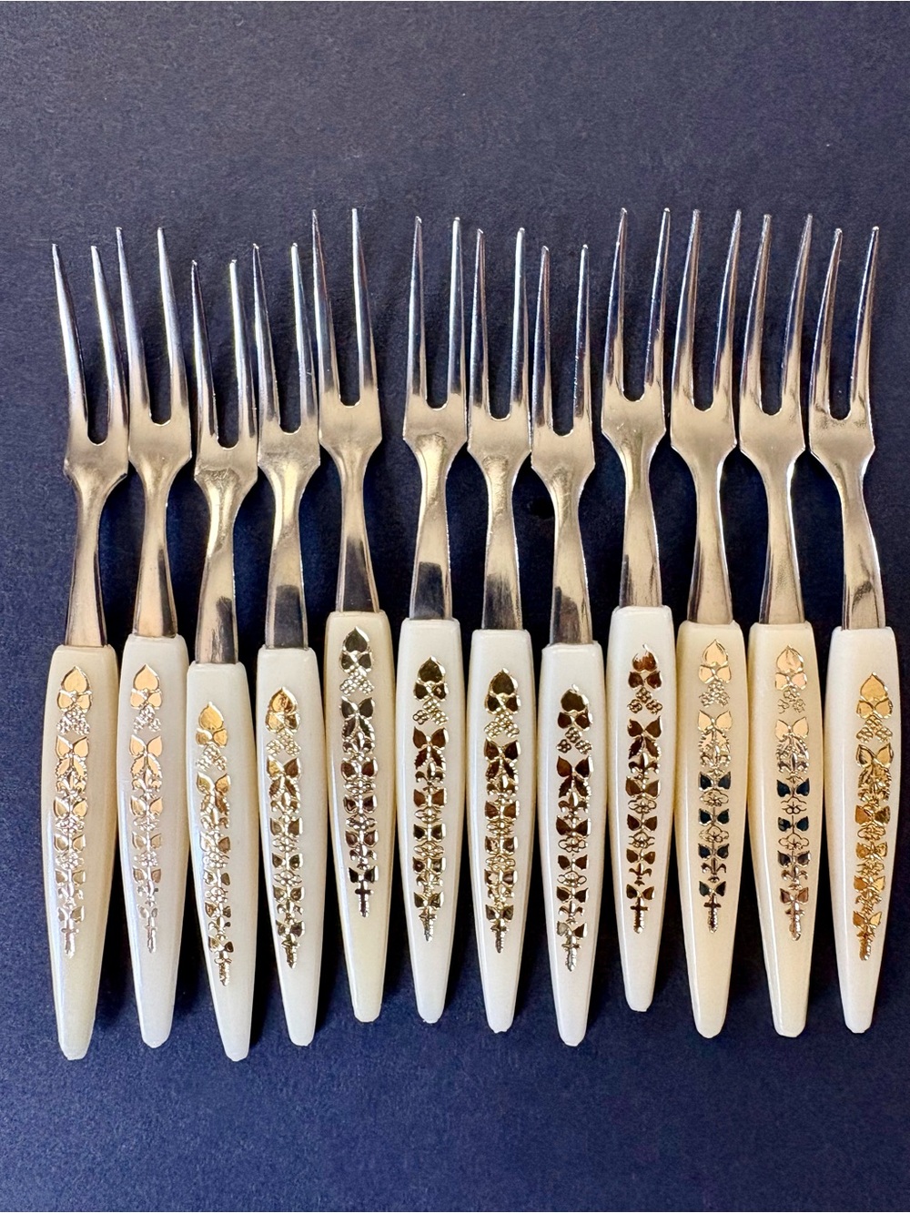 Set of 12 Decorative Hors D’oeuvres in Cream with Gold Accents- MCM